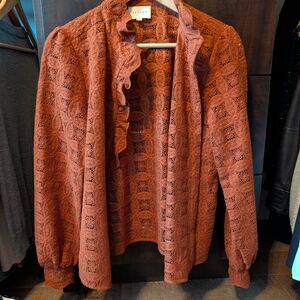 Sézane Brown Rust Crochet Lace Blouse